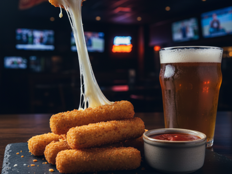 Fried Mozzarella Sticks with cheese pull and marinara at 404 Sports Bar and Grill near Atlanta