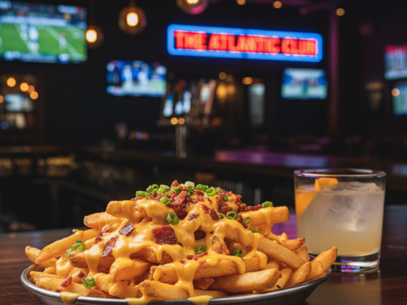 Loaded Cheese Fries smothered in cheese sauce at 404 Sports Bar and Grill near Atlanta Morrow GA