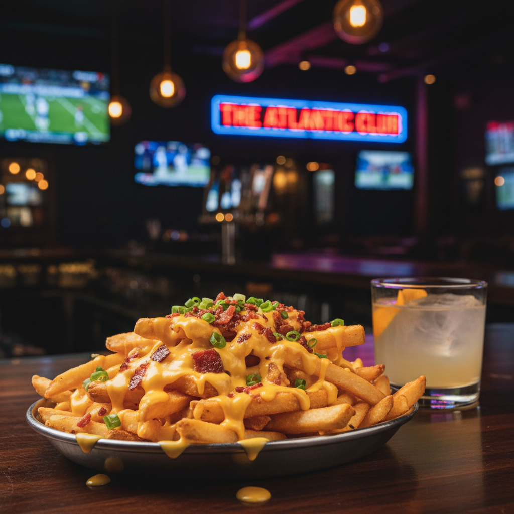 Loaded Cheese Fries smothered in cheese sauce at 404 Sports Bar and Grill near Atlanta Morrow GA